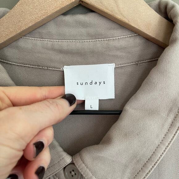 SUNDAYS SENNA ROMPER IN BRINDLE Size Large Taupe Grey Long Sleeve Utility Chic - Picture 9 of 16